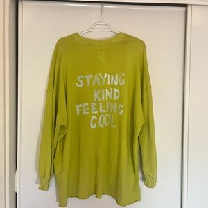 Lime Green Oversized Sweatshirt with sky blue text, factory distressed